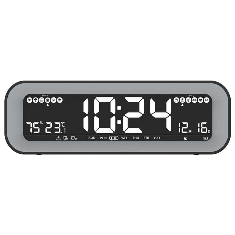 

Alarm Clock Radio with Auto Dimming, FM Radio Temperature and Humidity , Dual Alarm, Snooze, Date-Display for Bedroom