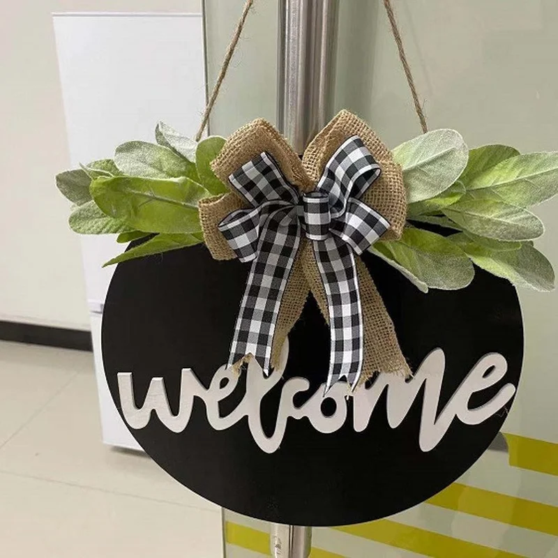 

HELLO Listed European and American Country Wreath Door Knocker Logo Bow Diy Cross-border Thanksgiving Welcome