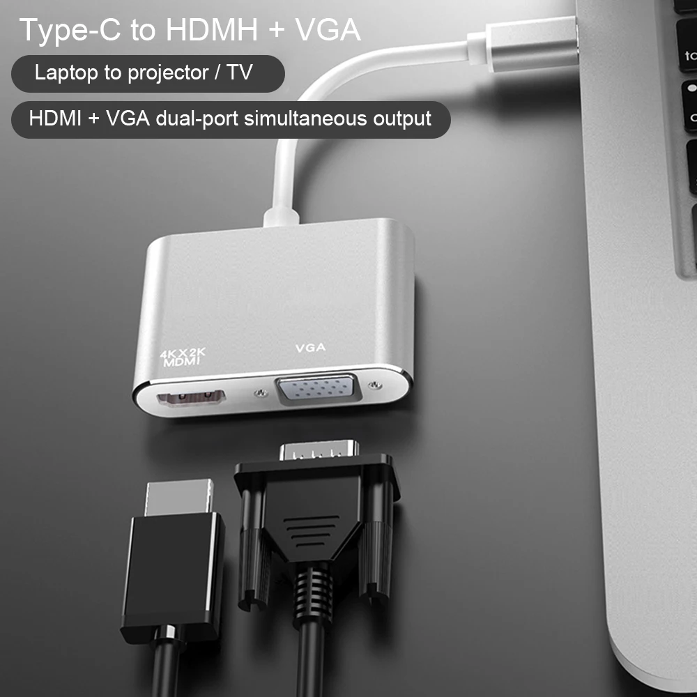 2 в 1 USB C HDMI Type к VGA адаптер 3 4K аудио видео конвертер для ноутбука Macbook Pro |