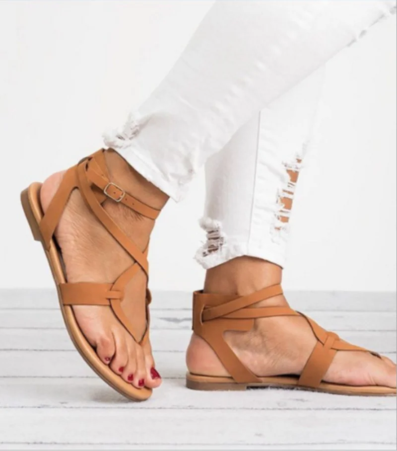 

Сандалии женские кожаные на плоской подошве, повседневные пляжные Босоножки на платформе, Уличная обувь с ремешком и пряжкой, обувь на кабл...