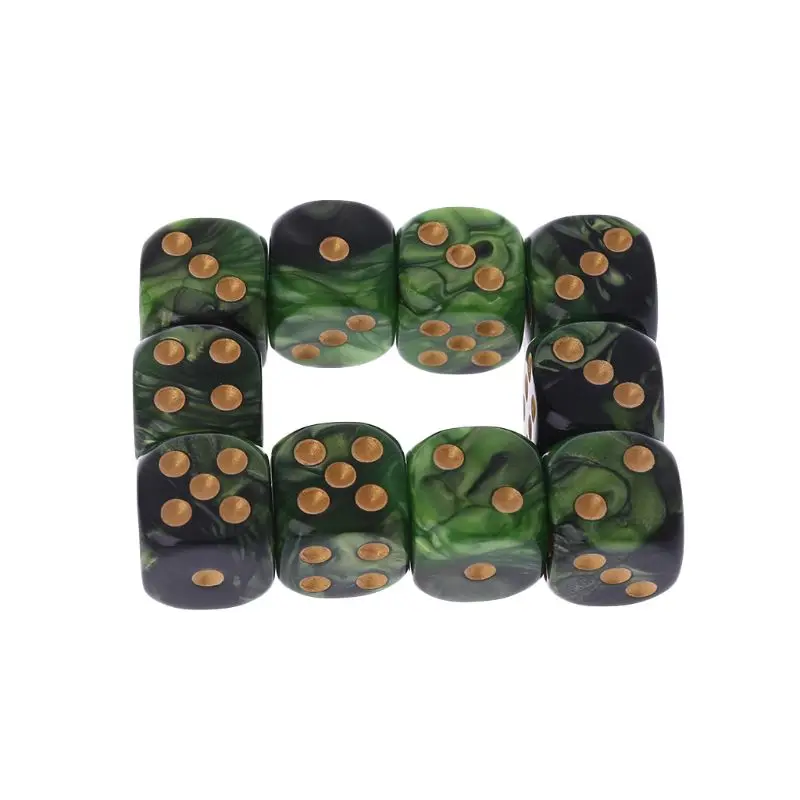 

10 Pcs 16mm Resin Dice D6 Black Green Gold Points Round Edges KTV Bar Nightclub Entertainment Tools Adult Toys U2JB