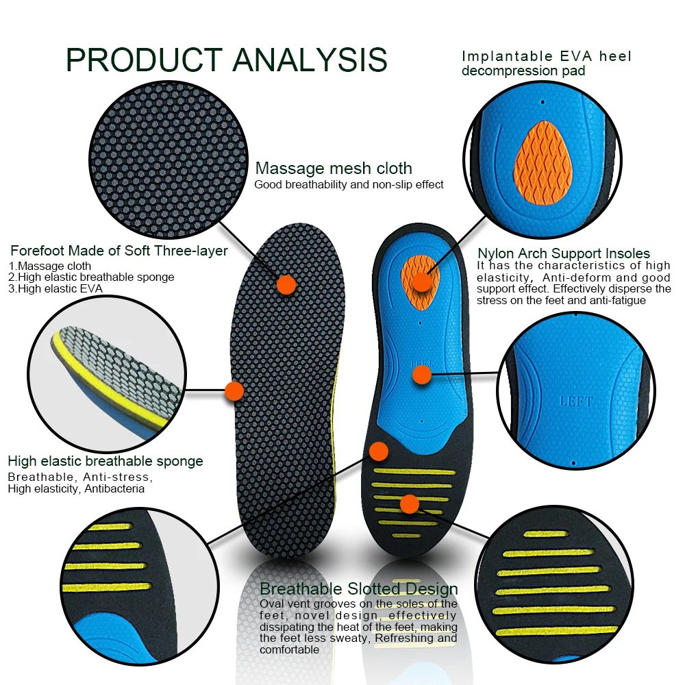 Men Orthotic Insoles Elastic Flatfeet Pads Mesh Breathable Orthopedic Soles Arch Support Shock Absorption Care Foot Inserts