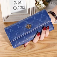 new fashion women wallets lingge metal crown lady long wallet high quality clutch purse for women multi card pocket wallet