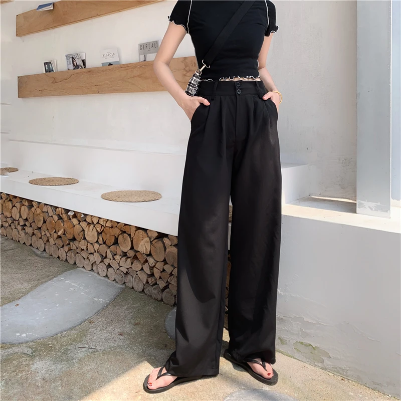 

Spring summer new fashion Casual High Waist Wide Leg Pants Women Office Lady Pants Elegant Suit Trousers