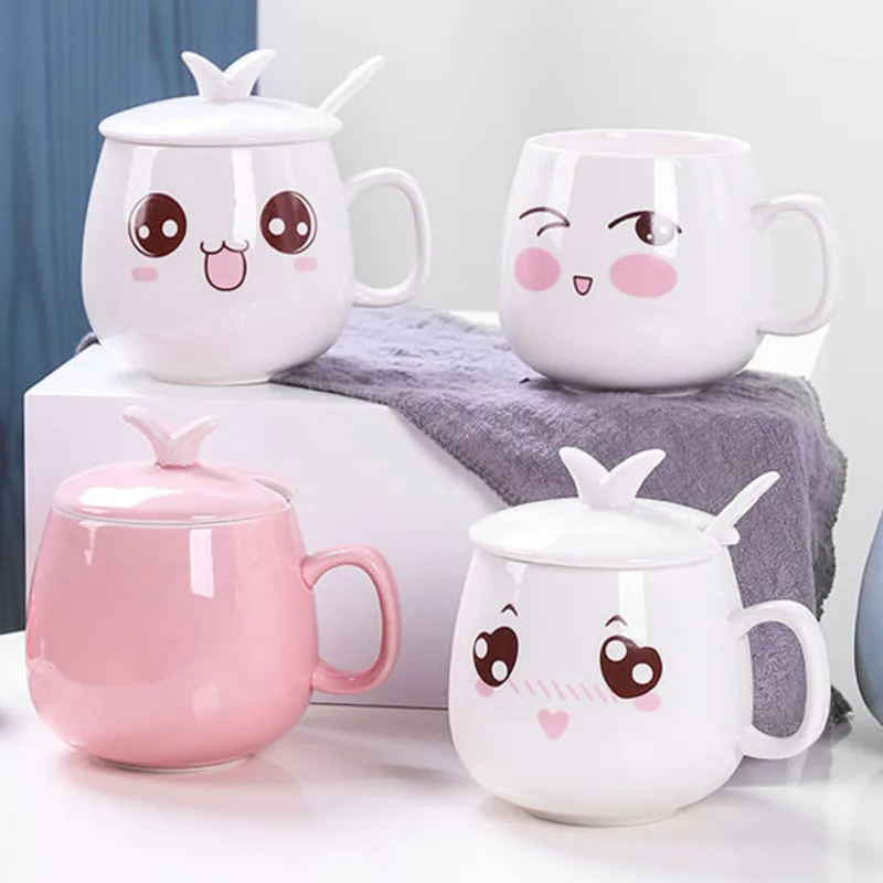 Керамическая чашка с крышкой ложка милая большая емкость кружка для кофе молодая