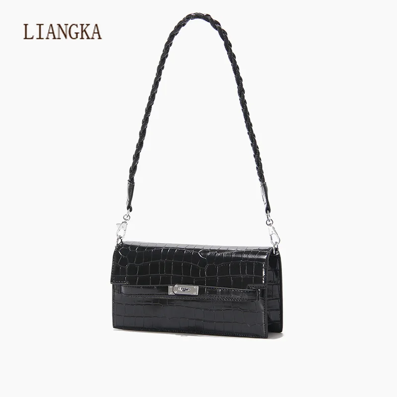 

High Quality Pu Leather Stone Pattern Handbags For Women Designer Brand Underarm Bags French Braided Shoulder Strap 2021