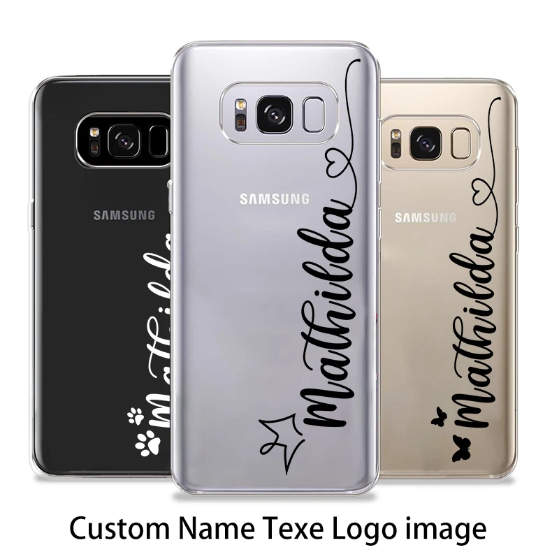 Custom Name Samsung Case For Samsung Galaxy S7 8 9 S10 S20 S22 Plus S22 ultra S10e A5 Cat Footprint Love Crown Transparent  Case