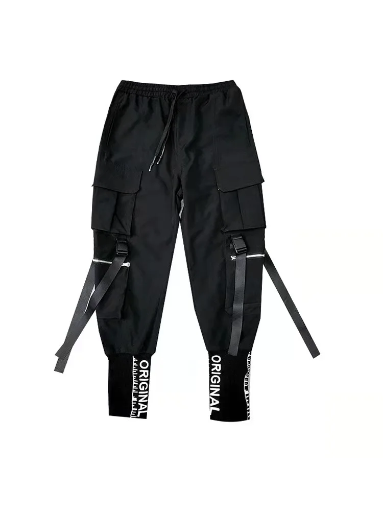 

Новинка 2021, японские модные спортивные штаны, уличная одежда, брюки-карго в стиле хип-хоп для мужчин, штаны-джоггеры с ленточными карманами, ...