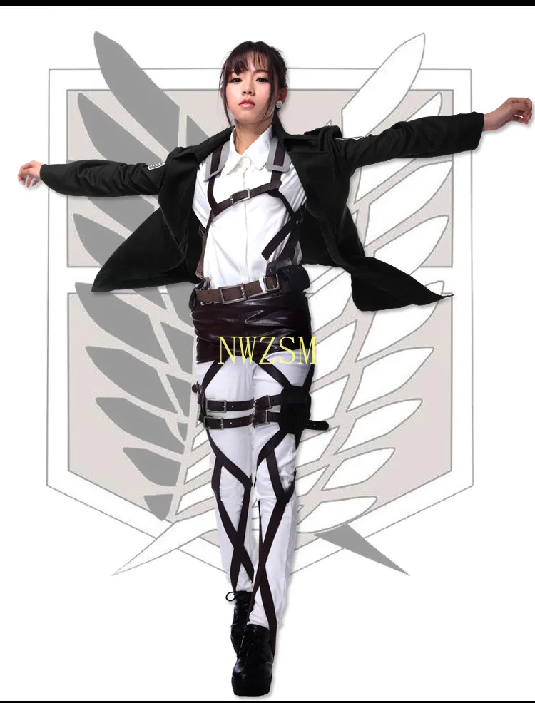 

Hot New Shingeki no Kyojin Levi Rivaille Jacket Cloak Adult cosplay costume Attack on Titan Black Shawl Belt Suit Leather Shorts