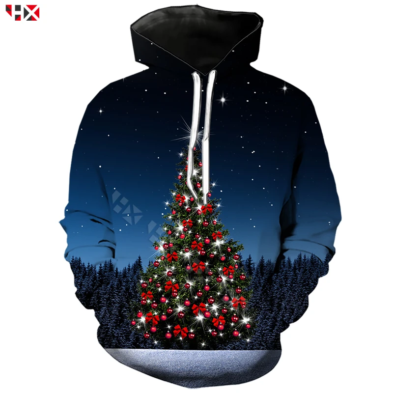 Худи с 3D принтом рождественской елки для мужчин и женщин повседневный спортивный