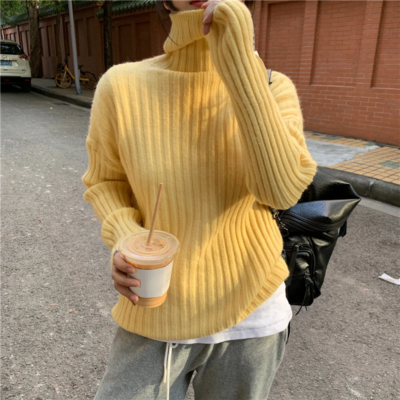 

HziriP OL Elegant Solid Turtleneck Basic Knitted Sweater Female Bottoming Tops New Autumn Winter Warm Pullovers Women Sweaters