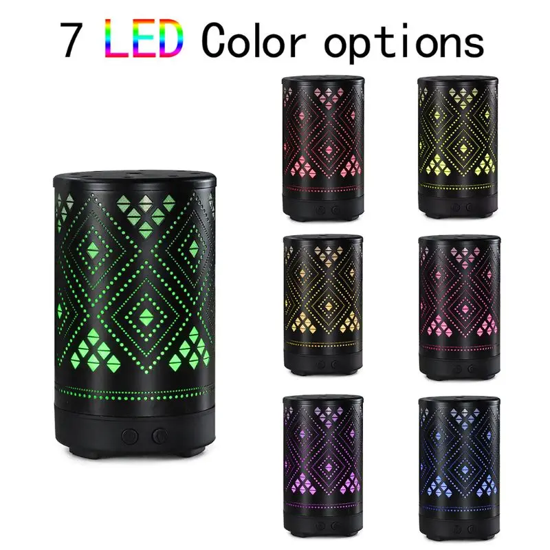

100ml Aromatherapy Diffuser Hollow-Carved Mist Humidifier with 7 Colorful Light