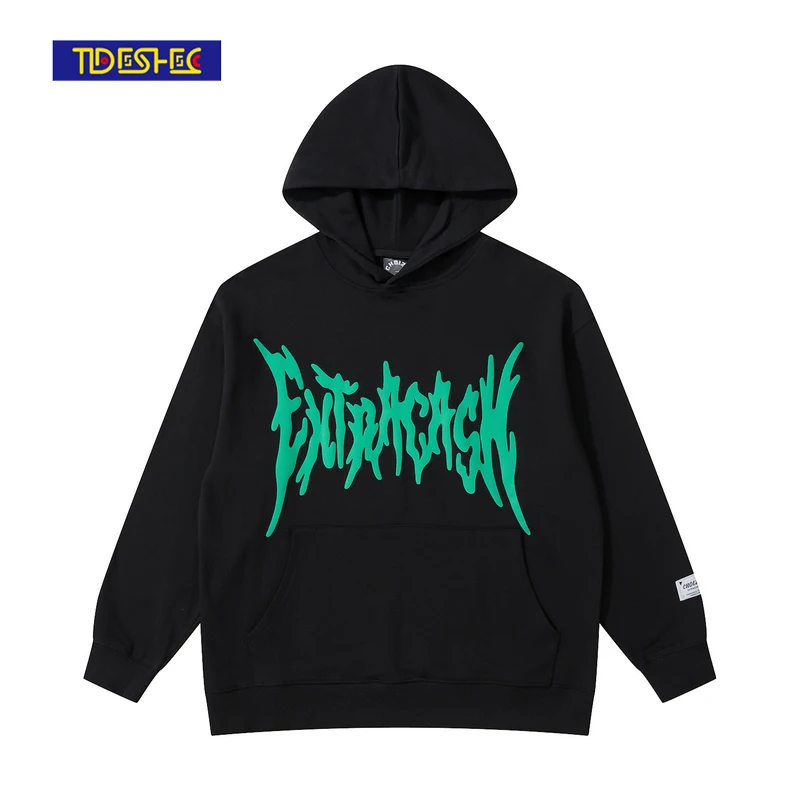 

TIDESHEC Harajuku Gothic Hoodie Men's Letter Print Casual Streetwear Men's 100% Cotton Hip Hop Oversized Hoodie Black 2021