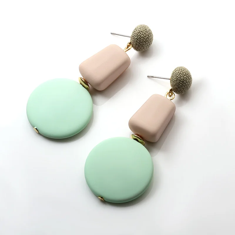 Green 1 BICUX, новинка, модные деревянные висячие корейские серьги для женщин, геометрические синие акриловые серьги, богемные свадебные серьги, ювелирные изделия - Окраска металла: Green 1
