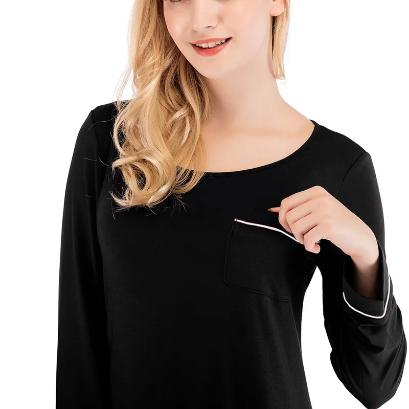 Home Wear Spring and Summer New Women's Nightdress Loose Long-sleeved Simple Casual Sleepwear Women Night Gown Sexy Nightwear