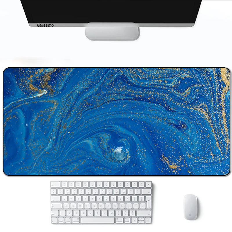 Синий Мраморный коврик для мыши геймеры Декор расширенный игровой Настольный