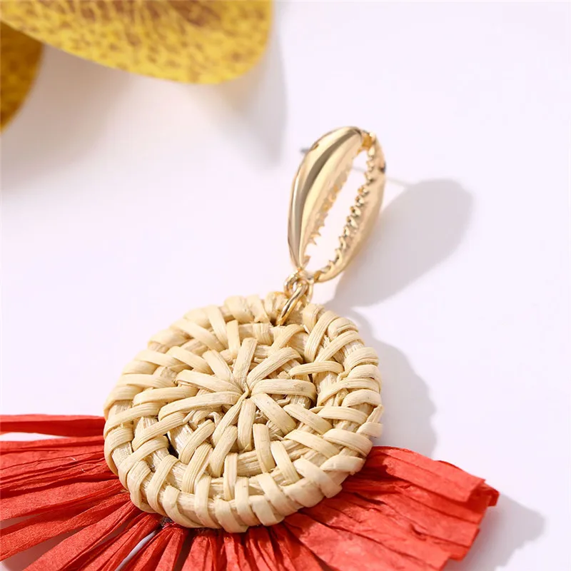 Женские Висячие серьги ALIUTOM богемные висячие из ротанга соломы с кисточками