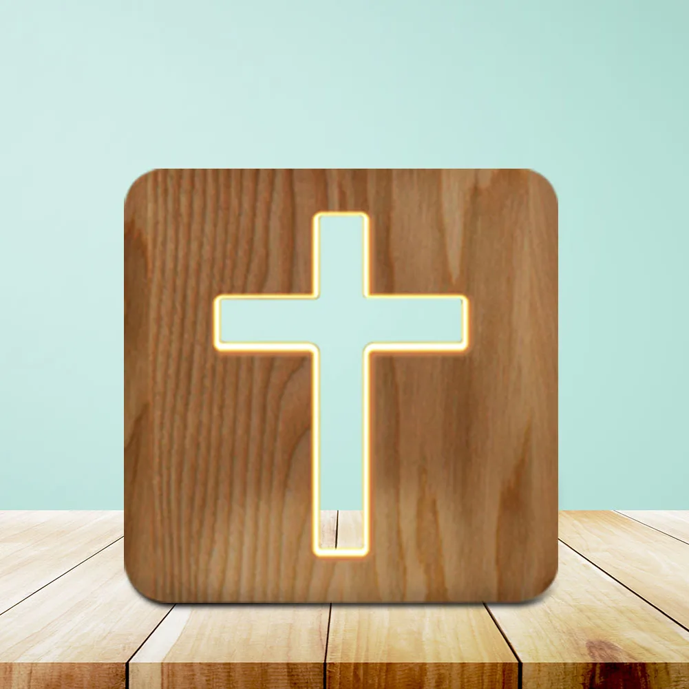 

3D LED Wooden Night Light USB Desk Table Lamp Christianity Crucifix Crafts for Gift Home Decoration Cross
