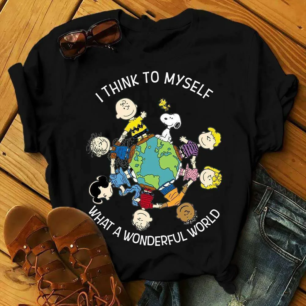 I THINK TO MYSELF WHAT A WONDERFUL WORLD Snoopie tee Friend футболки для мужчин и женщин модная футболка