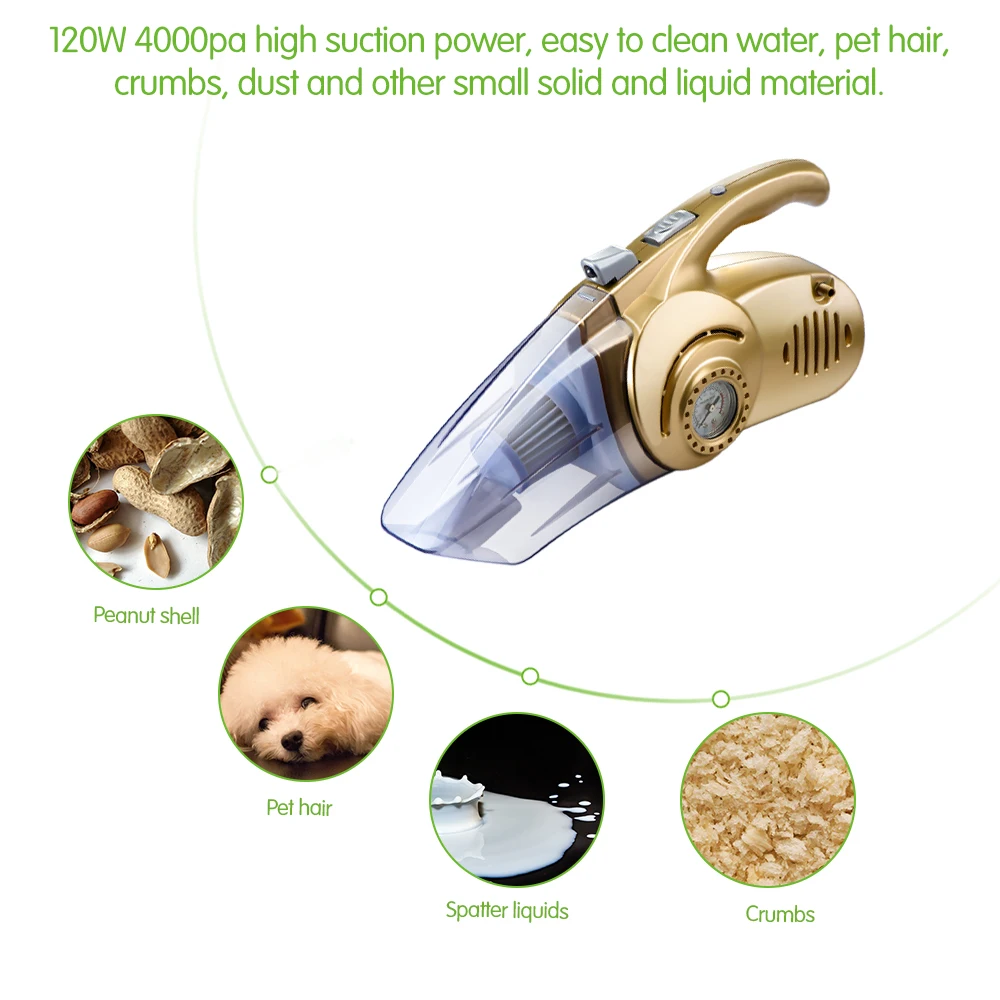 vender Novo 4 Em 1 Multi-função Molhado Seco Carro Aspirador De Pó Portátil 12v 120w 150psi Carro Compressor De Ar Pneu Inflator Com Luz Led