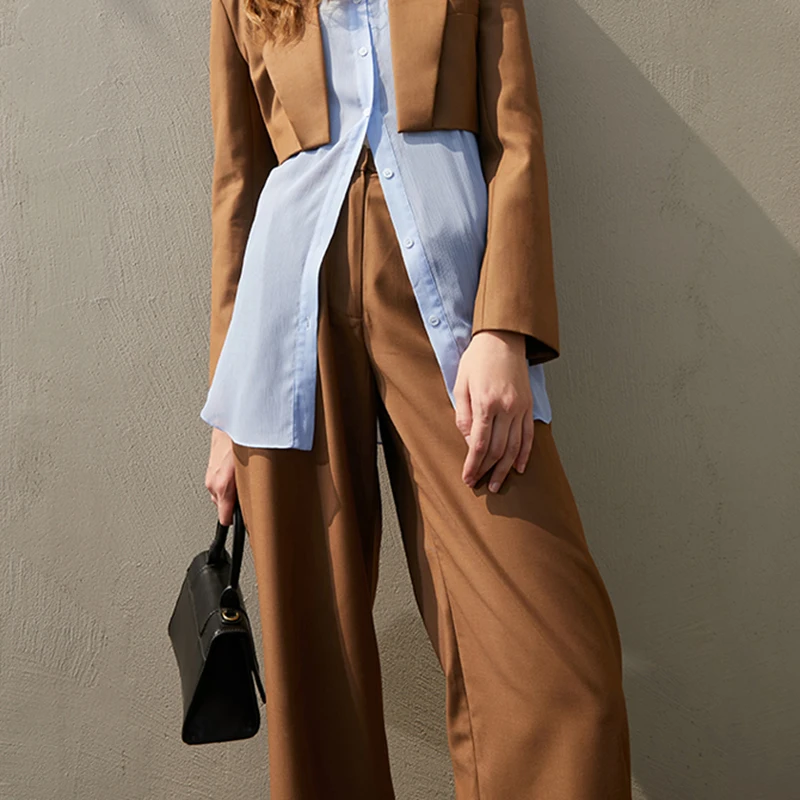 

SISPELL Pure Color Wide Leg Straight Pants For Female High Waist Loose Ruched Womens Casual Trousers Fashion Streetwear Tide