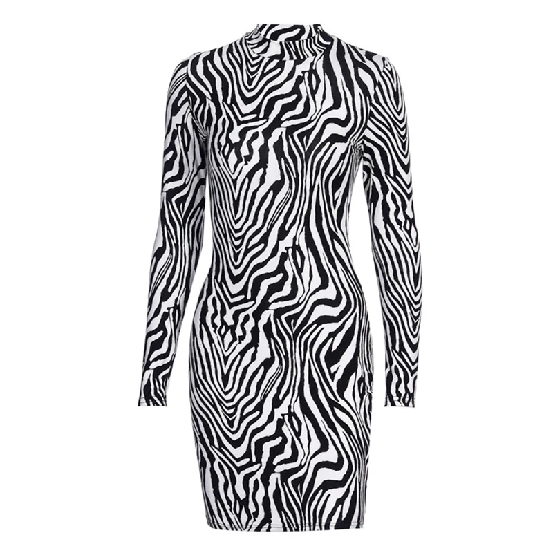 Женское облегающее платье 2020 осеннее с принтом зебры и стоячим воротником