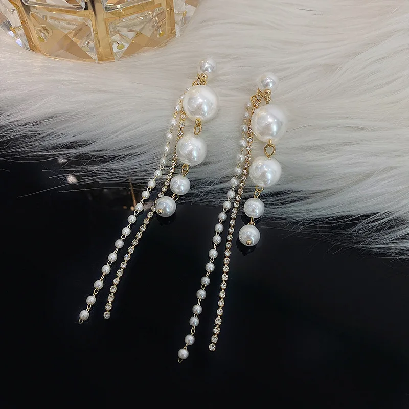 

Zeojrlly Pearl Trendy Water Drop Women Dangle Earrings Long Pearl Jewelry Women Korean Tassel Simple Elegant Earrings