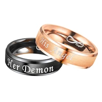 her demon his angel love stainless steel couple ring beads for rings for women 925 silver mens ring finger dating rings pair