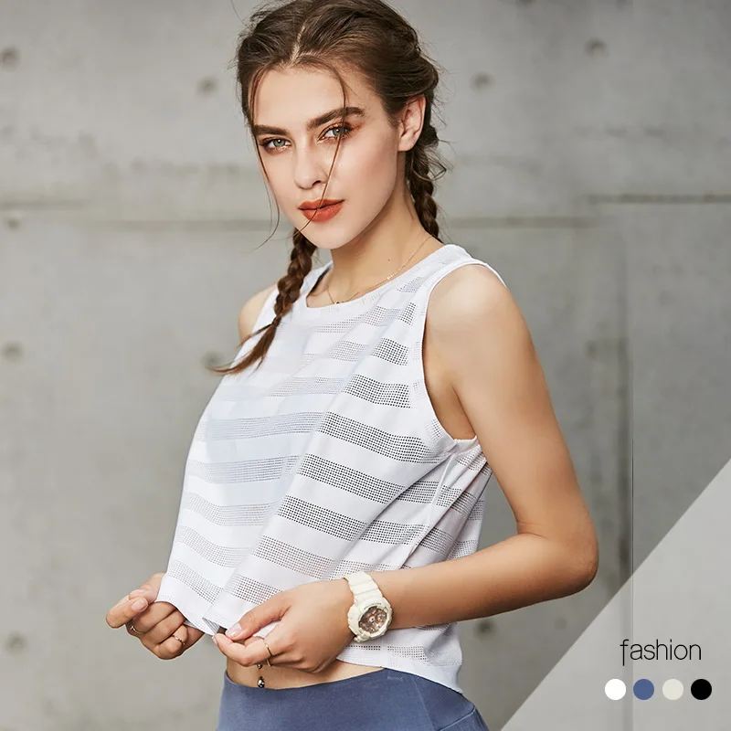

Summer New Striped Mesh Yoga Vest Casual Breathable Quick-Drying Top Yoga Blouse Clothes for Women