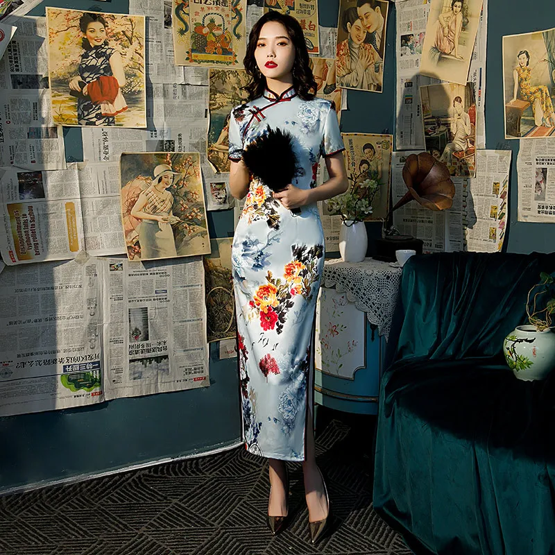 

Женское винтажное платье Ципао на пуговицах, традиционное длинное платье с воротником-стойкой в китайском стиле, Размеры S -4X, ручная работа