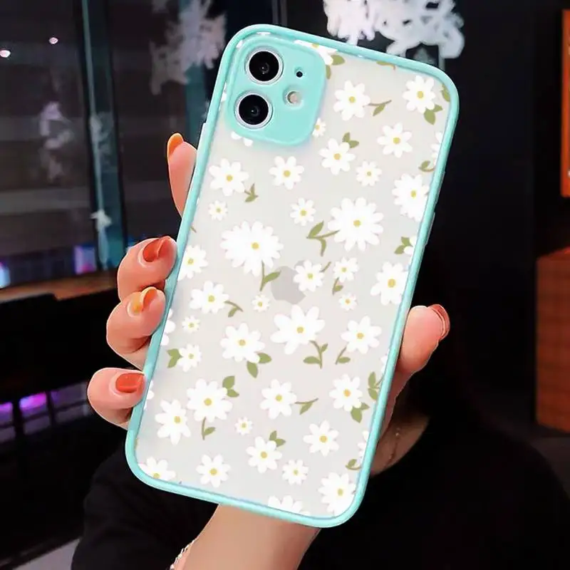 

Daisy Flower Phone Case For iPhone 12 11 Mini Pro XR XS Max 7 8 Plus X Matte transparent blue Back Cover