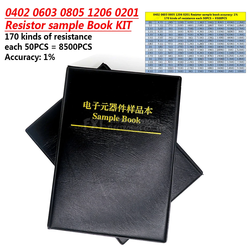 170 ценности * 50 шт. = 8500 0201 0402 0603 0805 1206 SMD резистор 1% 0R ~ 10M книга с образцами комплект