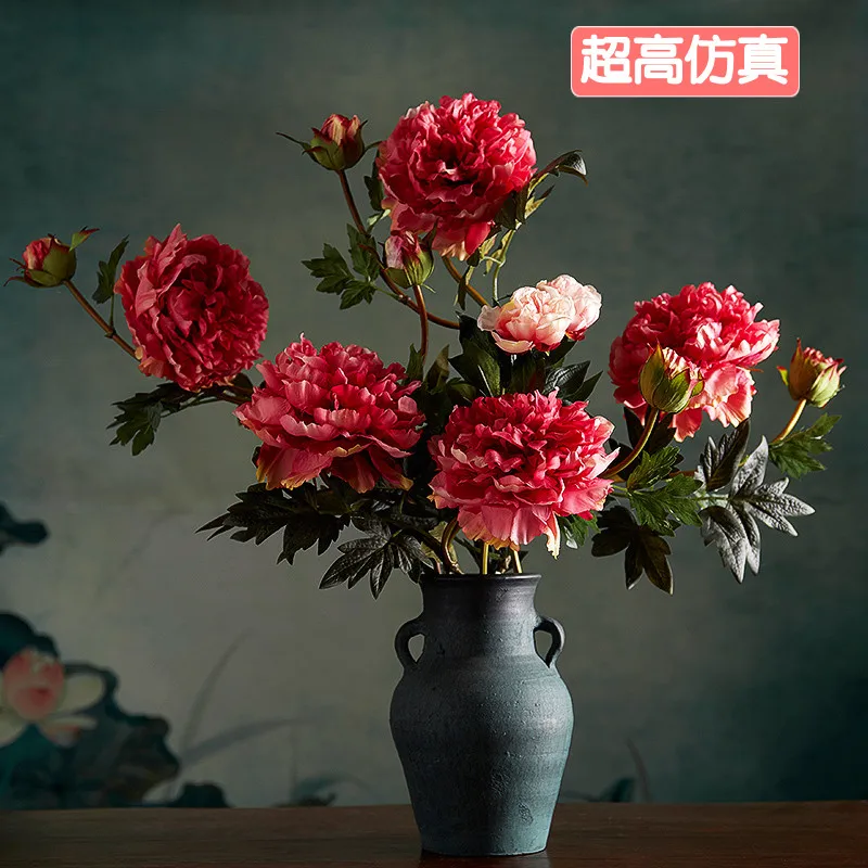 

New Chinese style peony Simulation of artificial flowers The ground vase fall decorations for home wedding table decoration