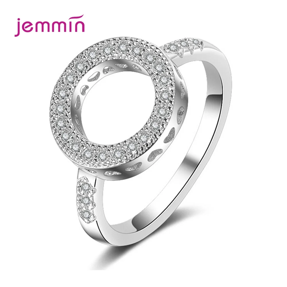 

Geometric Round Shape 925 Sterling Silver Rings Jewelry Hollow Out Crystals AAA Zircon Fine Ring For Women Girl Party Gift