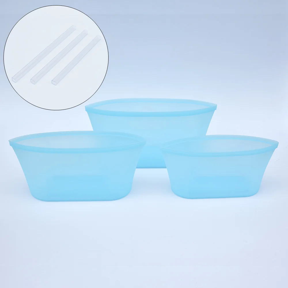 3Pcs Blue Dishes TETOU силиконовые контейнеры для хранения продуктов герметичная миска для свежей еды многоразовый закрывающийся мешок для фруктов и овощей с уплотнительными зажимами Прямая поставка - Цвет: 3Pcs Blue Dishes