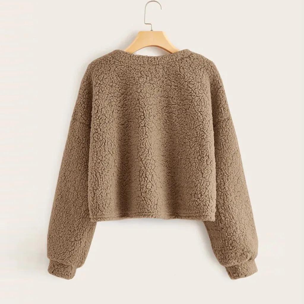 Kawaii moletom feminino sudadera mujer Модный свитшот Женский Повседневный свободный длинный рукав однотонный свитшот с v-образным вырезом