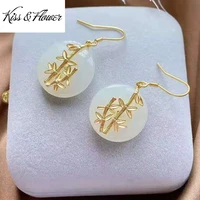 kissflower er318 fine jewelry wholesale fashion woman girl mother birthday wedding gift vintage bamboo 24kt gold drop earrings