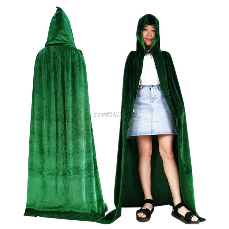 Бархатная накидка вампира с капюшоном для взрослых и мужчин женщин однотонная