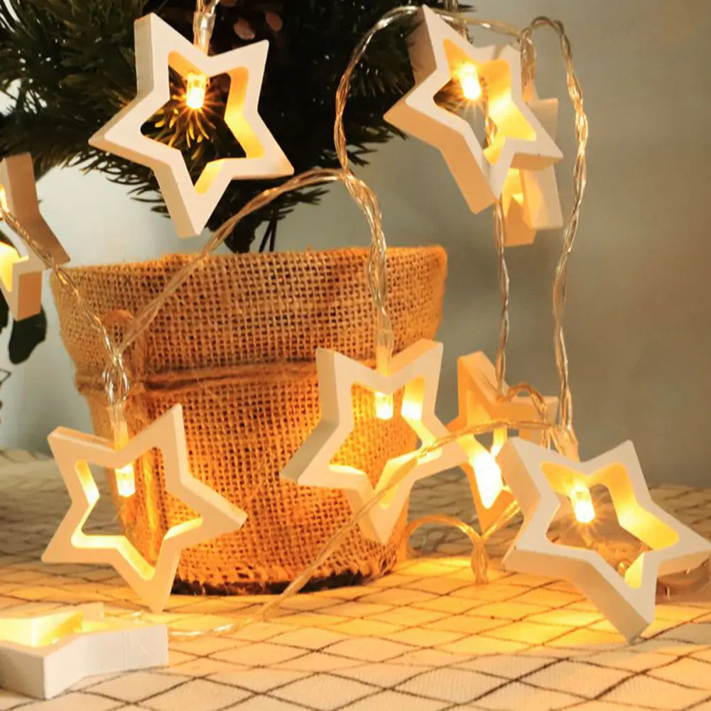 10/20LEDs Wooden Heart/Star/Xmas Tree Flexible Fairy Round Lights Bedroom Home Decor | Лампы и освещение