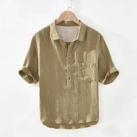 100% лен новый стиль полосатые рубашки хаки мужские Брендовые повседневные Ультрамодная рубашка мужские удобные рубашки рубашка, топы