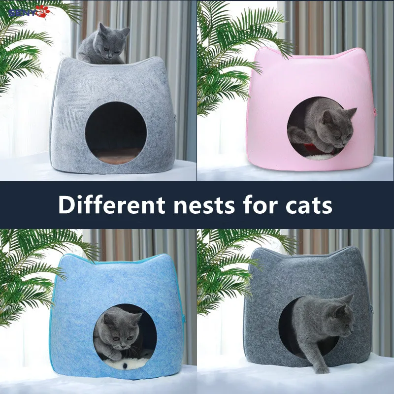 

Felt Cat Litter Available For All Seasons Kitten Head-Shaped Pet Litter Detachable Semi-Enclosed Cat Litter Cushion Pet Supplies
