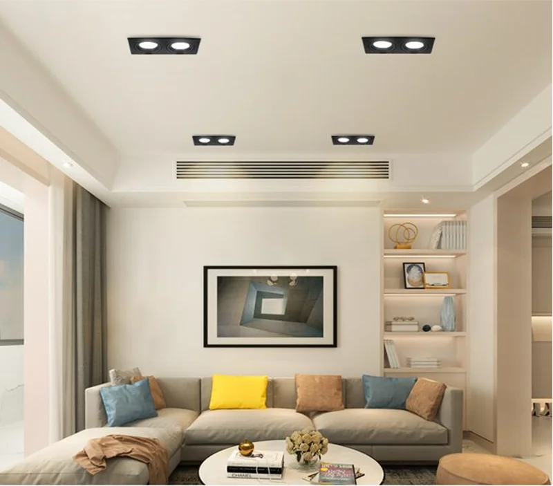 Luces LED empotradas regulables de doble cabeza cuadradas, foco de techo LED COB de 14W/18W/24W, foco LED de AC85-265V, iluminación interior