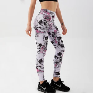 Женские леггинсы стрейч Qickitout, с черепом и цветами персика, брюки стрейч, оптом