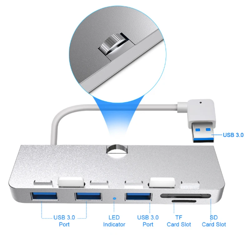USB-концентратор Rocketek из алюминиевого сплава с 3 портами и кардридером для