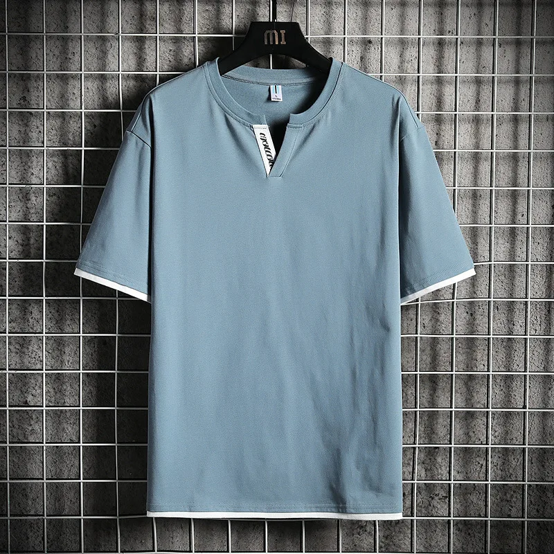 

V-neck Short-sleeved T-shirt Men's Trend Loose Cool and Comfortable Bottoming Shirt Youth Casual Trendy