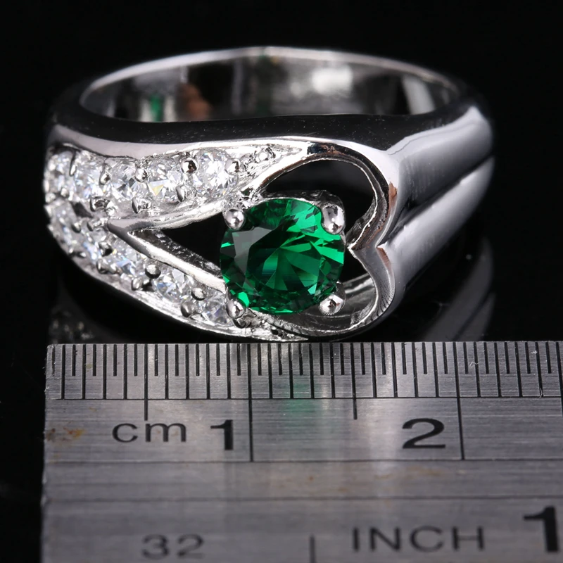 Ручной работы сердца Форма зеленый цирконий вокруг белых камней 925 серебро Jewelrys