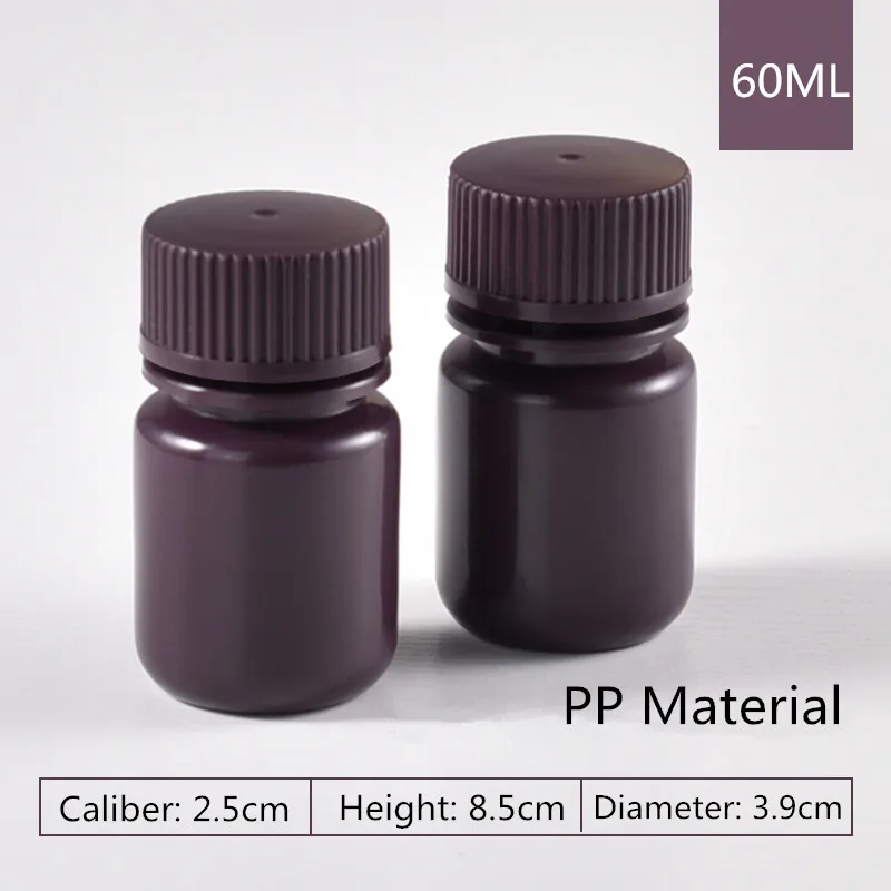 60ML brown 2 шт./лот многоразовые пластиковые бутылки с широким горлышком с винтовой крышкой пищевой Полипропиленовый Контейнер 5 мл-500 мл - Цвет: 60ML brown