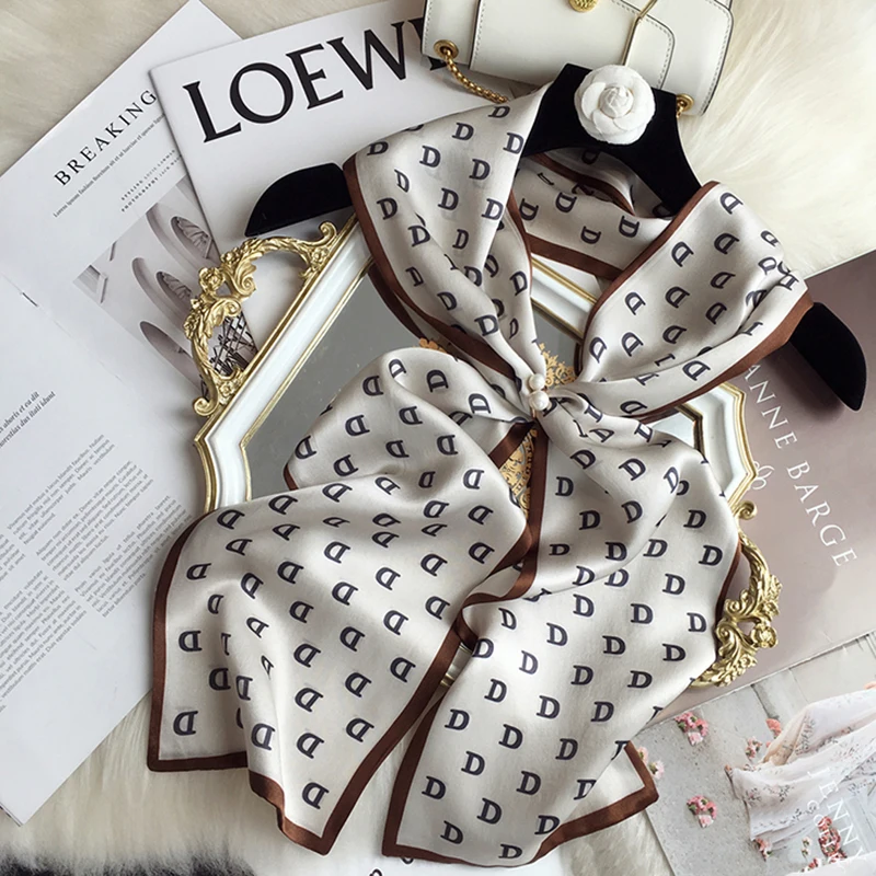 

2021 spring Korean version of all-match women scarf silk hand-feel double-sided printing scarf thin section scarf 15x150cm