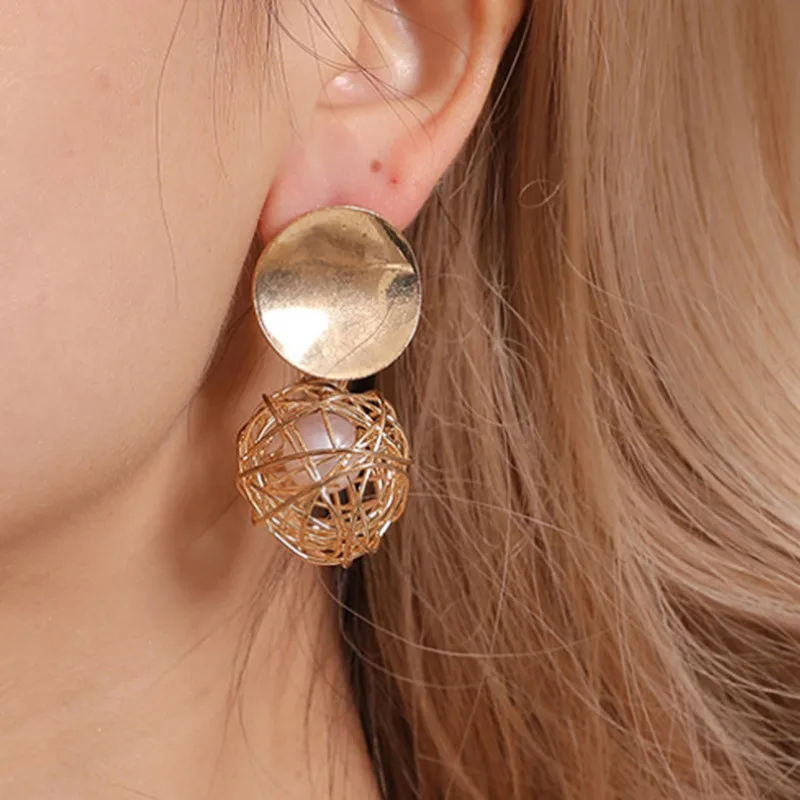 

Geometric Simple Knitting Ball Pearl Earrings Metal Accessories Women