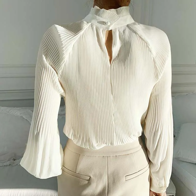 

Женская плиссированная блузка Vinatge, блузка во французском стиле с рукавами-фонариками и воротником-стойкой, топ на лето 2019